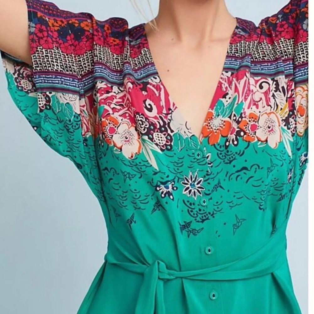 Anthropologie Vanessa Virginia  Takato Kimono Sleeve Silk Tunic Size 6‎ Petite